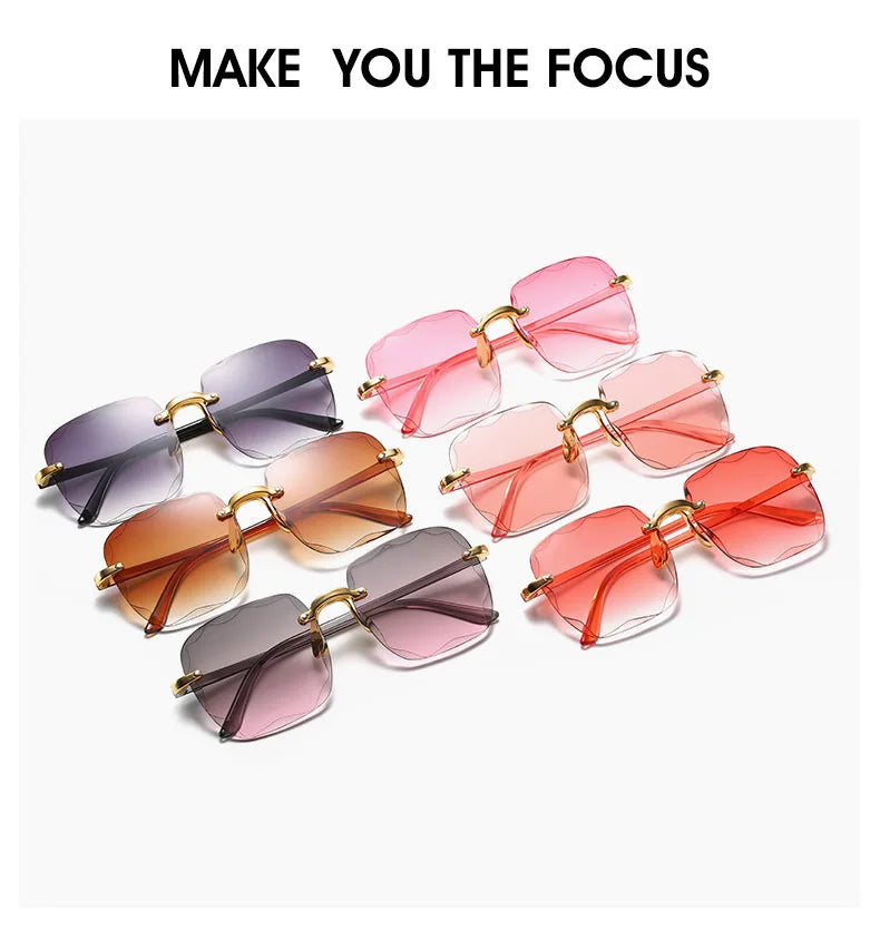 Quadratische randlose Sonnenbrille für Damen, Luxusmarken-Designer, Sommer, rote Gläser, modische Sonnenbrille für Herren, UV400-Schutz, Shades Oculos