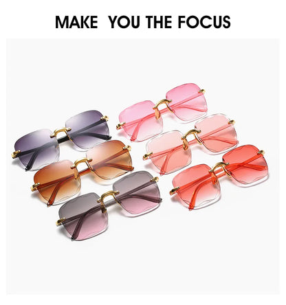 Quadratische randlose Sonnenbrille für Damen, Luxusmarken-Designer, Sommer, rote Gläser, modische Sonnenbrille für Herren, UV400-Schutz, Shades Oculos