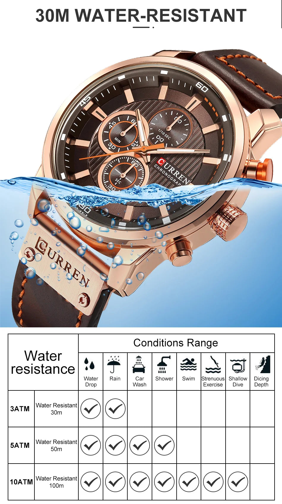 CURREN Uhren für Herren Leder-Sportuhren Herren Army Military Quarz-Armbanduhr Chronograph Männliche Uhr Relogio Masculino