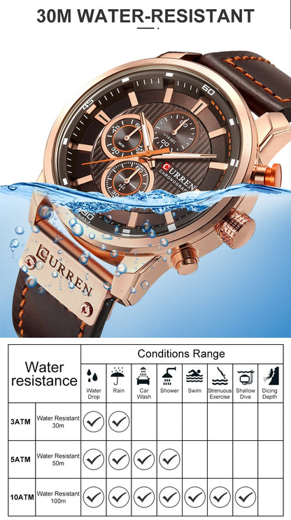 CURREN Uhren für Herren Leder-Sportuhren Herren Army Military Quarz-Armbanduhr Chronograph Männliche Uhr Relogio Masculino
