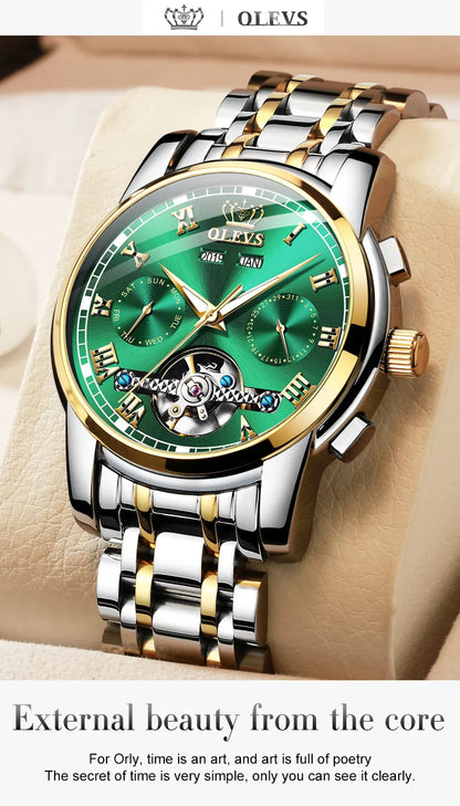 OLEVS Herren Uhren Automatische Mechanische Business Armbanduhr Wasserdicht Edelstahlarmband Uhr für Männer Skelett Kalender