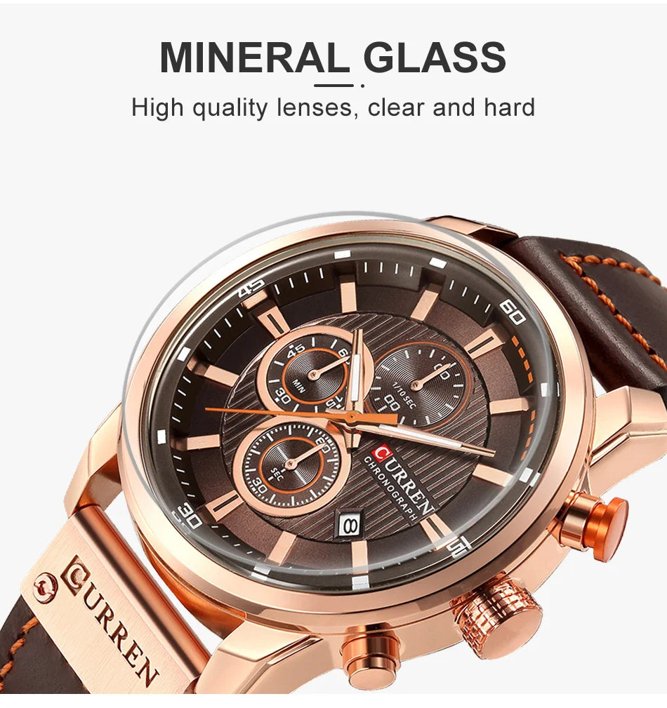 CURREN Uhren für Herren Leder-Sportuhren Herren Army Military Quarz-Armbanduhr Chronograph Männliche Uhr Relogio Masculino