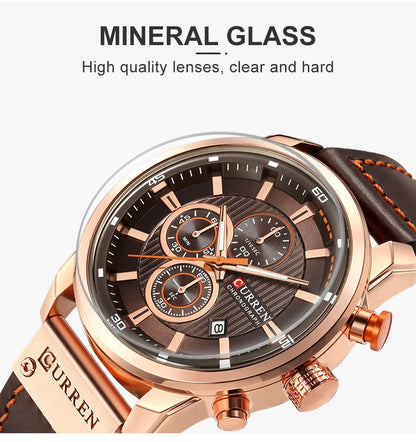 CURREN Uhren für Herren Leder-Sportuhren Herren Army Military Quarz-Armbanduhr Chronograph Männliche Uhr Relogio Masculino