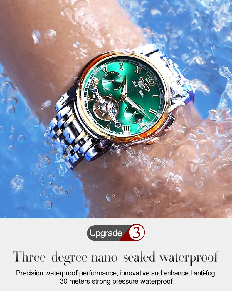 OLEVS Herren Uhren Automatische Mechanische Business Armbanduhr Wasserdicht Edelstahlarmband Uhr für Männer Skelett Kalender