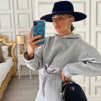 Modetrend Damenbekleidung, langärmeliger Sport-Casual-Anzug mit Taillen-Zweiteiler