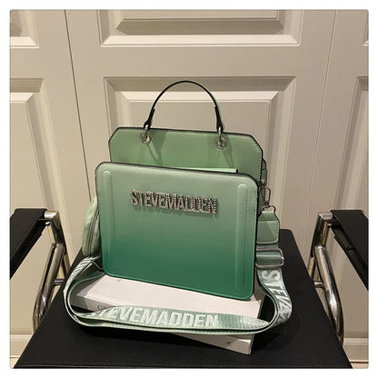 Modische kleine quadratische Handtasche für Damen, Schultertasche mit Buchstabenprint, Farbverlauf Crossbody-Tasche, Retro-Europäischer Stil, PU...