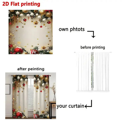 2 Stück Weihnachtsdekorationsvorhänge mit Aufdruck, geeignet für Schlafzimmer, Wohnzimmer, Küchendekoration, Wohnungsdekoration, Fensterdekoration