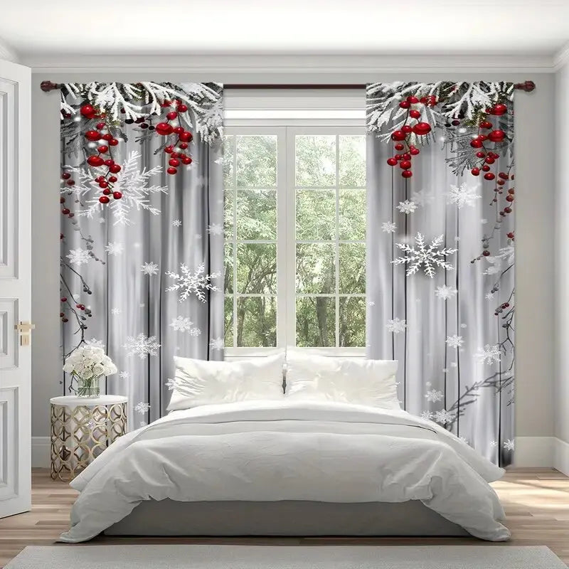 Weihnachtsvorhänge mit Schneeflockenmotiv, Weihnachtsdekorationen, Schlafzimmer und Wohnzimmer, Wohnungsdekoration, Raumdekoration