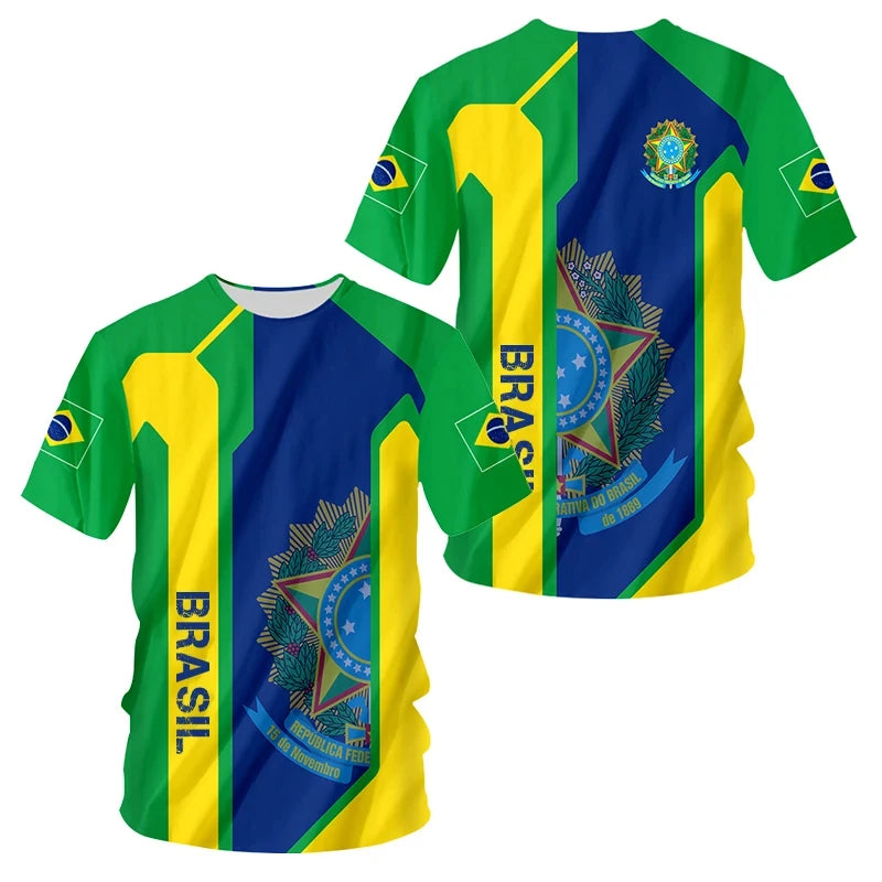 Brasilianisches Herren-T-Shirt, O-Ausschnitt, kurze Ärmel, modischer Brasilien-Flaggen-Aufdruck, Streetwear, übergroß, lockere Camisa Brasil, Herrenbekleidung