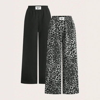 2025 Damen Einfache Hose Bedruckt mit Leopard Elastischem Bund Weite Hosen Bequeme Lange Basic-Hose für Frauen in Übergröße