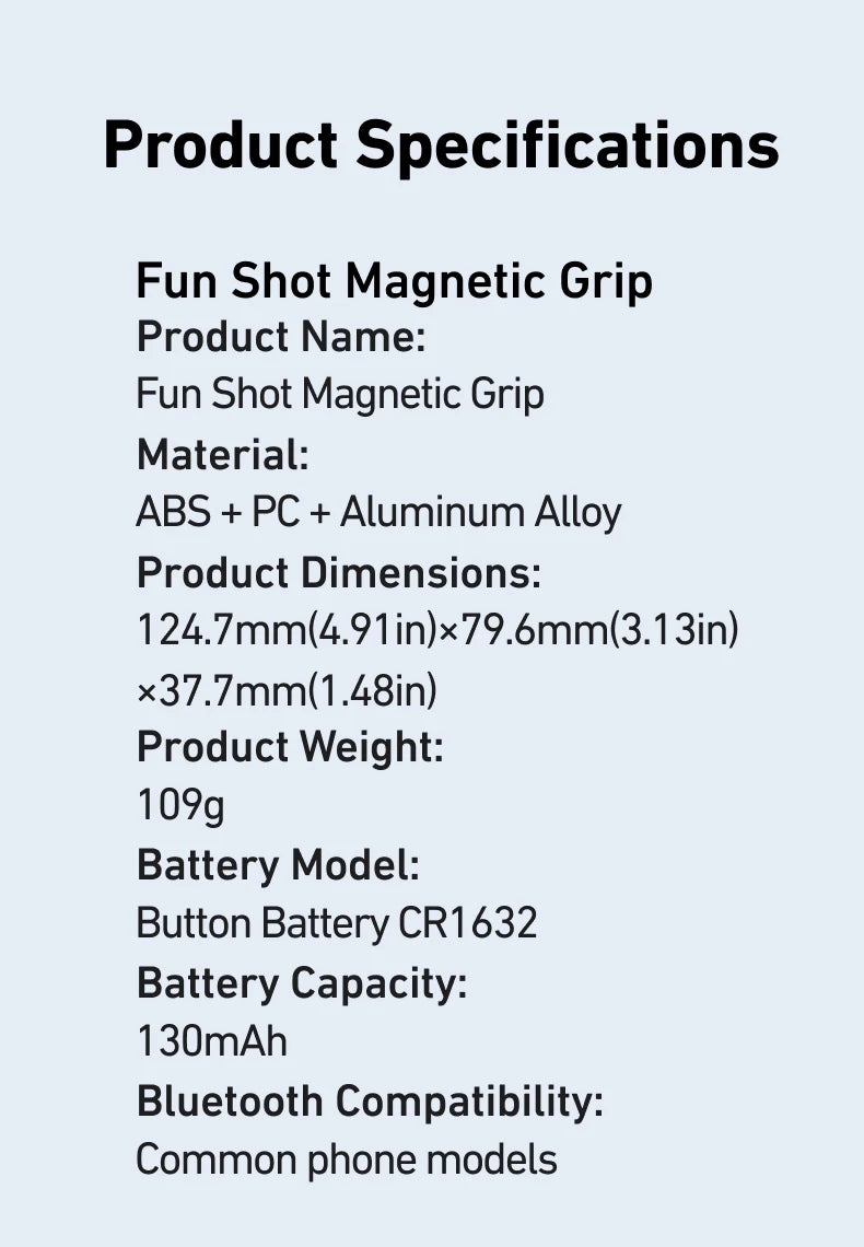 TELESIN Telefon Kamera Aufnahme Handgriff Magnetischer Smartphone-Halter Aufnahmehilfe Fernbedienung Griff für iPhone Android Handy