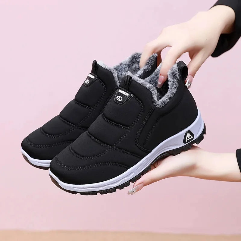 Winter Dickes Fleece Gefüttertes Leder Oberflächen Anti-Rutsch Warme Baumwollschuhe für Frauen Bequeme Flache Schuhe