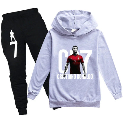Kinderkleidung Hoodie + Hose Anzug 2-teilig Jungen-Trainingsanzug 3-12 Jahre Frühling Herbst Sweatshirt-Set Fußball CR7 Kinder-Sportanzug