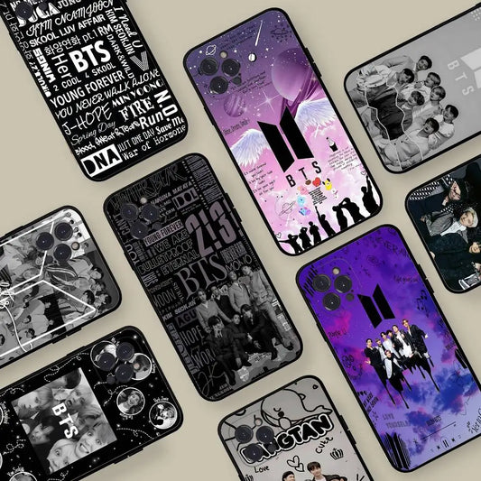 K-Pop Cartoon Jungen B-BT21S Handyhülle für diverse IPhone Modelle Schwarze Hülle