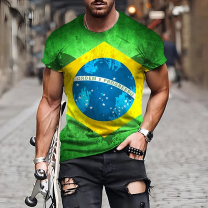 Brasilianische Flagge 3D-Druck Sport Schnell trocknend Atmungsaktiv Herren Damen T-Shirt Outdoor Street  Kurzarm