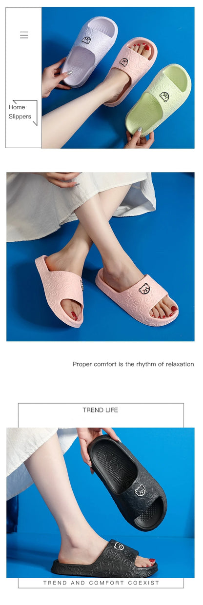 Modische Damen-Hausschuhe Indoor mit weicher Sohle, Cartoon-Bären-Aufdruck, Badeschlappen, EVA, Indoor, Herren, Sommer, Outdoor, coole Schuhe für Paare