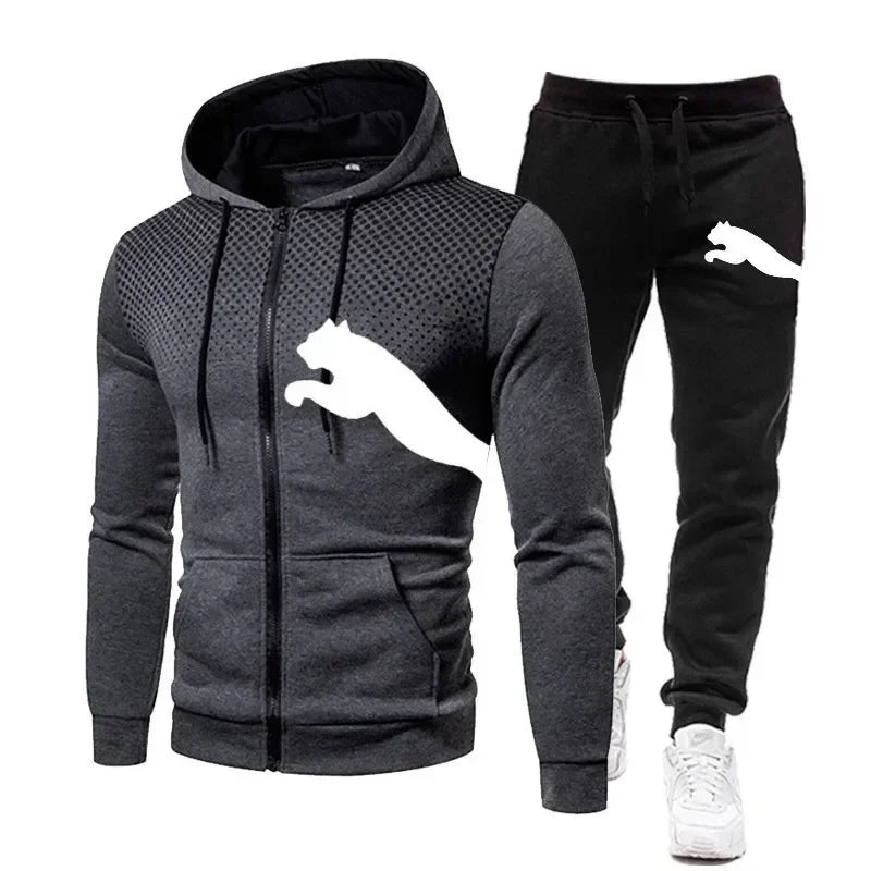 Zweiteiliges Set Herren Freizeit-Outdoor-Sportbekleidung für Frühling/ Herbst, Herren zweiteiliges Set aus Reißverschluss-Hoodie und Jogginghose