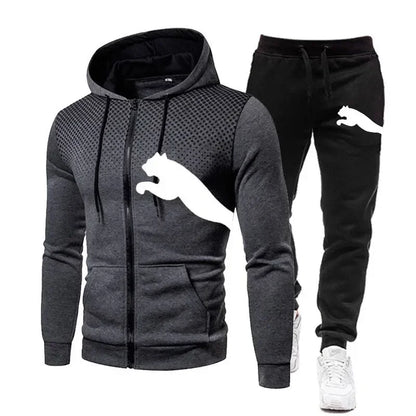 Zweiteiliges Set Herren Freizeit-Outdoor-Sportbekleidung für Frühling/ Herbst, Herren zweiteiliges Set aus Reißverschluss-Hoodie und Jogginghose