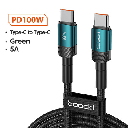 Toocki 100W Typ C zu USB C Kabel PD 3.0 Schnellladung 4.0 Fast Charging Typ C zu Typ C für iPhone 15 MacBook Samsung Xiaomi
