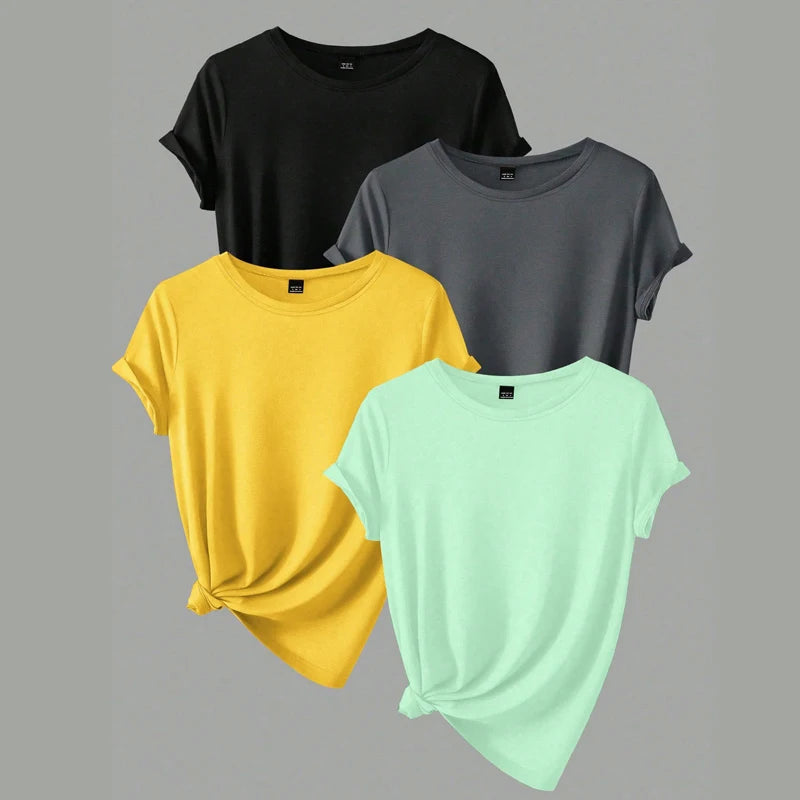 4 Stück Damen Trend T-Shirts Freizeit Sommer Tops Damenbekleidung Plus Size Kurzarm T-Shirt Kleidung für Frauen Tee Top Outfit