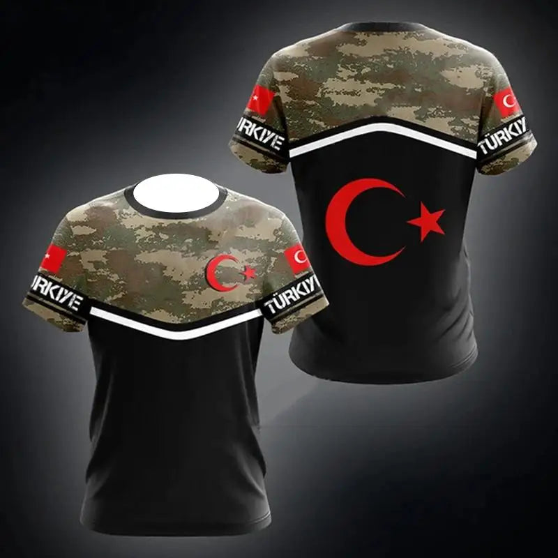 Türkei-Flaggen Herren T-Shirts Wald Tarnmuster Kleidung Ropa Hombre Neue Sommer Atmungsaktive O-Ausschnitt T-Shirts Surfanzug Strandbekleidung