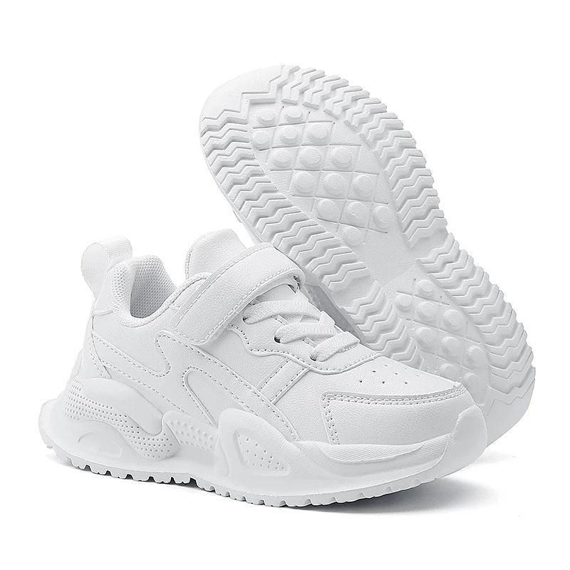 Weiße Kinder-Lederschuhe für Jungen und Mädchen, freizeitlich, Outdoor-Laufschuhe, atmungsaktives Mesh, Kinderschule Gehen, Sport, rutschfest