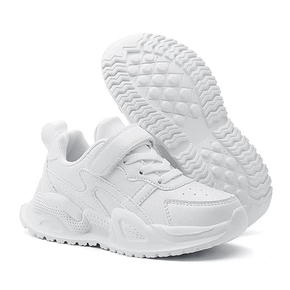 Weiße Kinder-Lederschuhe für Jungen und Mädchen, freizeitlich, Outdoor-Laufschuhe, atmungsaktives Mesh, Kinderschule Gehen, Sport, rutschfest
