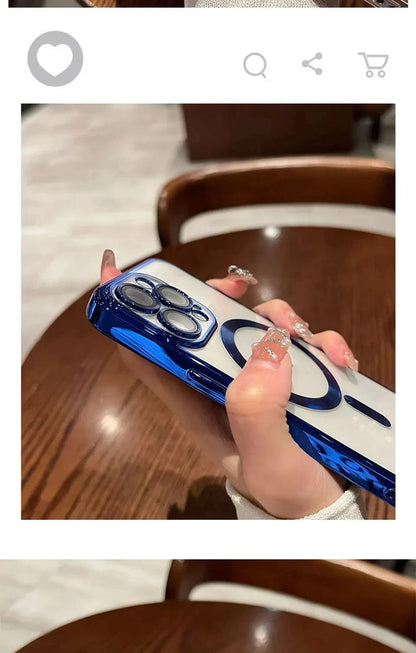 Verchromtes weiches TPU-Case mit vollständigem Linsenschutz für iPhone 13 14 12 11 15 Pro Max Plus Magsafe magnetische Handyhülle kabelloses Ladecover