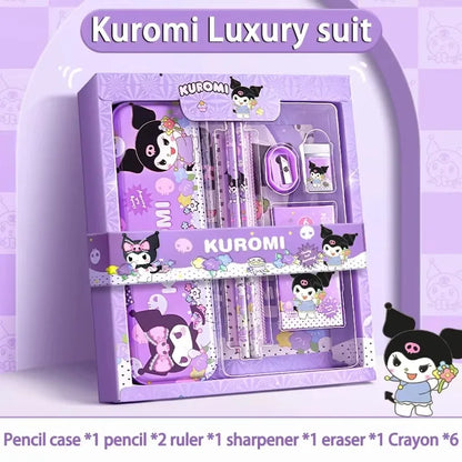 Sanrio 12-teiliges Kuromi Schreibwaren-Set Cinnamoroll My Melody Bleistifte Radiergummis Lineale Schüler Schulbedarf Lernmaterial Geschenke