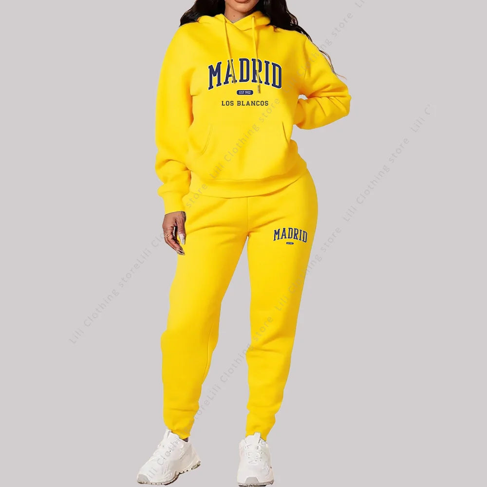 Neue Damen Trainingsanzüge Herbst Winter Hoodies Sweatshirts Sweatpants 2-teilige Outfits Madrid Druck Trend Sportbekleidung Damen Hosen Sets