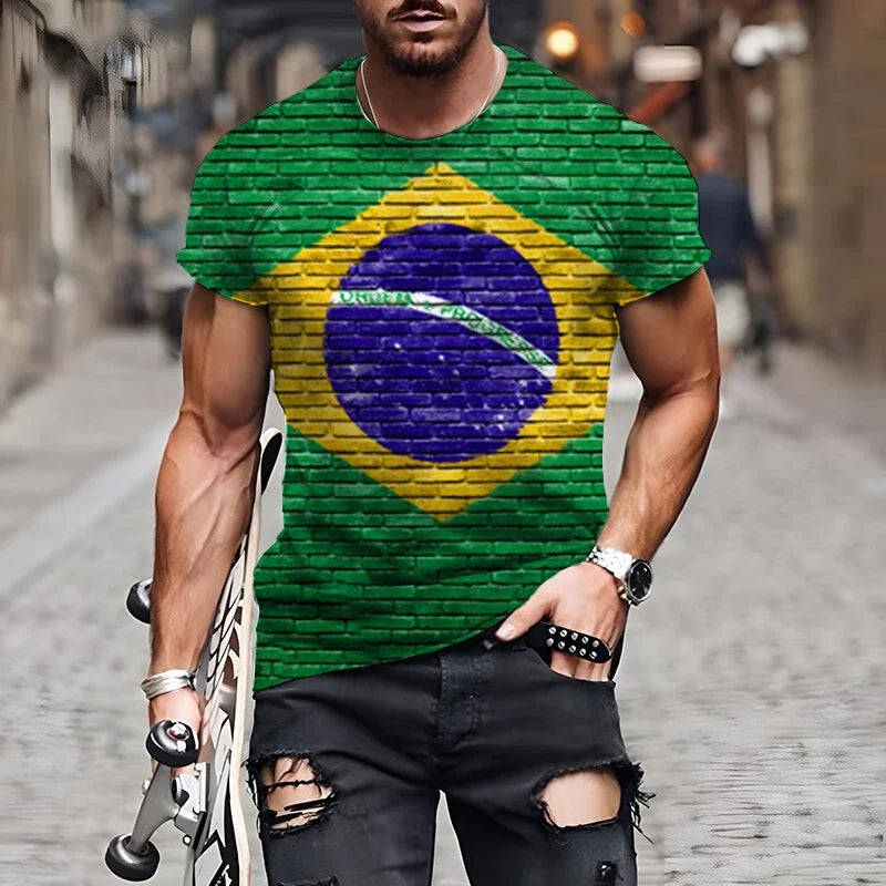 Brasilianische Flagge 3D-Druck Sport Schnell trocknend Atmungsaktiv Herren Damen T-Shirt Outdoor Street  Kurzarm