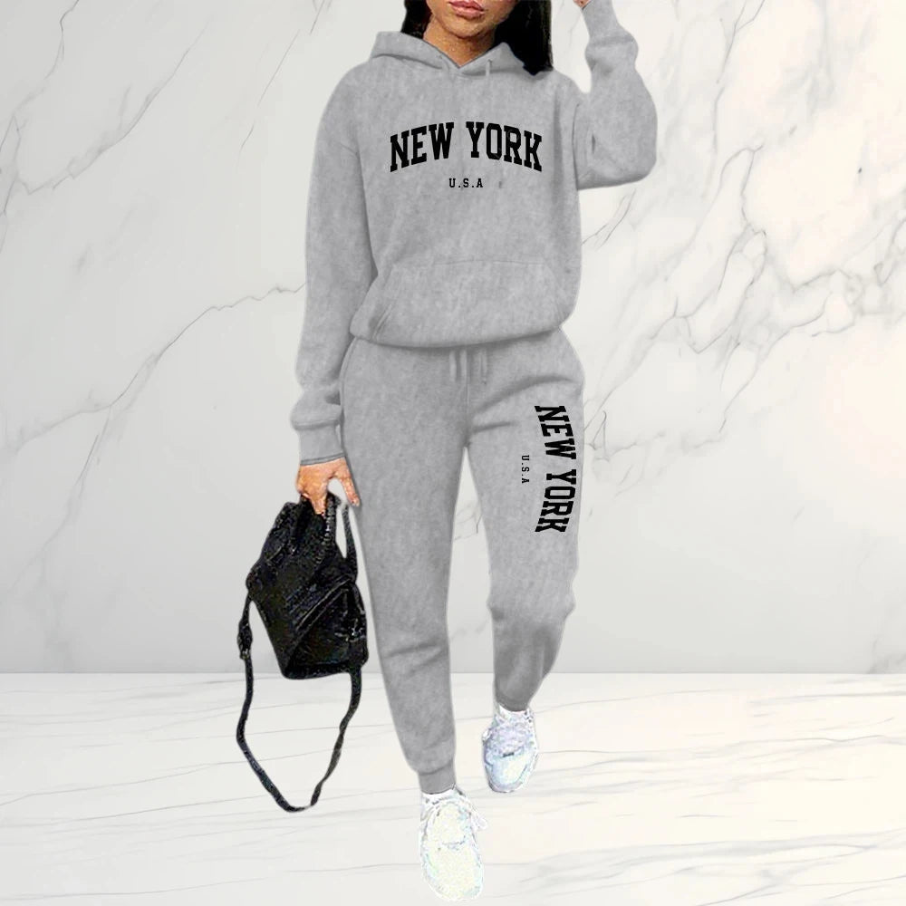 2026 Frühling Herbst Damen Sets 2-teilig Hoodies Hosen Anzug Sportoutfits Buchstaben Druck Ästhetische Kleidung Damen Trainingsanzug Hosen Sets