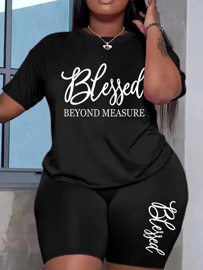 Plus-Size-Sets für Frauen Sommer 2-teilig bedruckt elegante Damen-Sets Kurze Sets