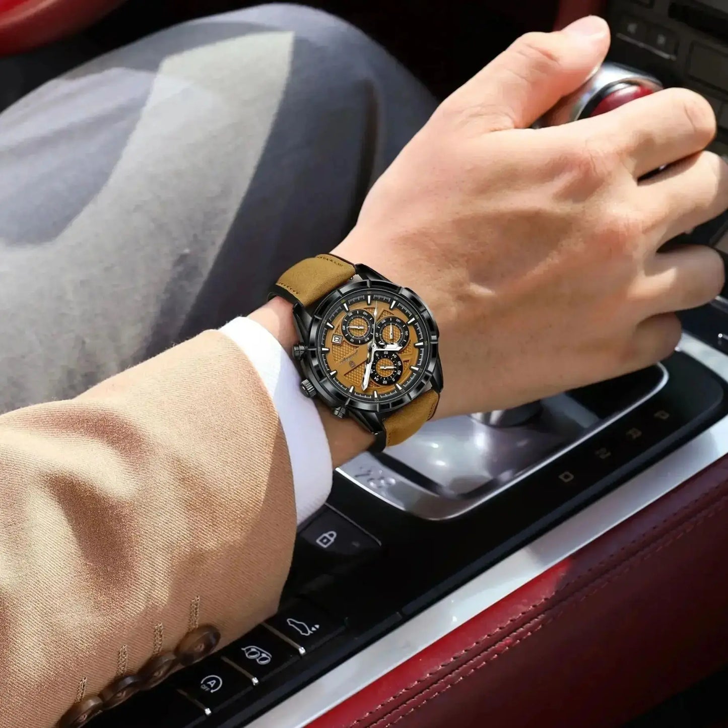 POEDAGAR Luxus Herrenarmbanduhr Quarz Original Leder Herren Uhren Datum Chronograph Wasserdicht Leuchtende Herrenuhr Männlich+Box