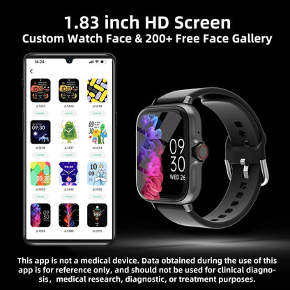 1,83'' Smartwatch mit Nachrichtenantwort, Anruf, Schlafüberwachung, Sport, Schrittzähler, Informationsbenachrichtigungen für iPhone und Android
