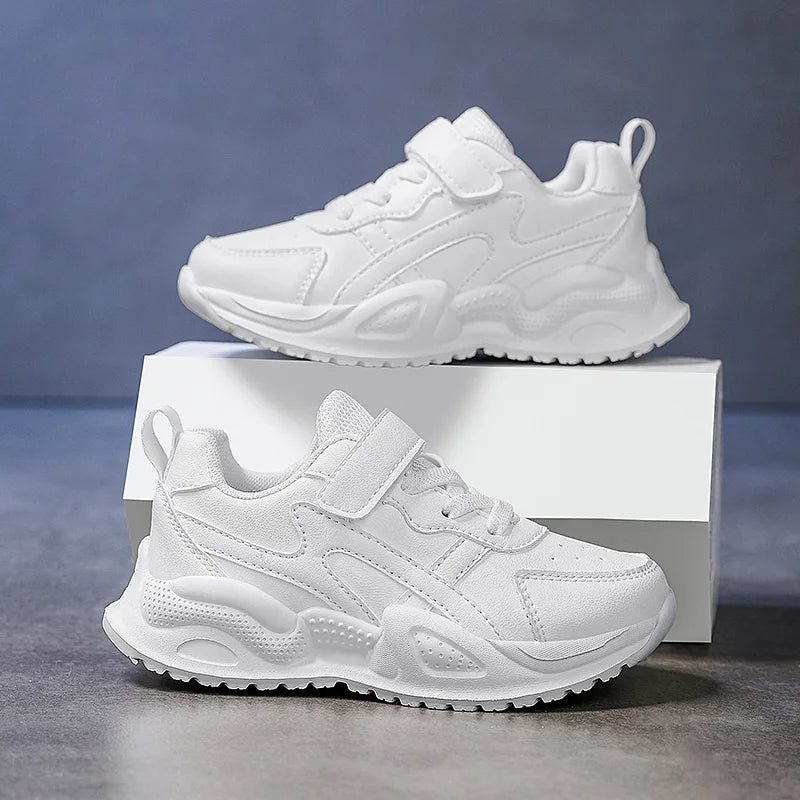 Weiße Kinder-Lederschuhe für Jungen und Mädchen, freizeitlich, Outdoor-Laufschuhe, atmungsaktives Mesh, Kinderschule Gehen, Sport, rutschfest