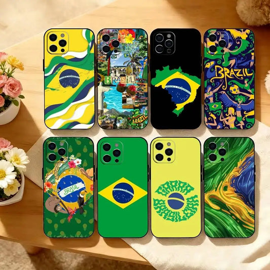 B-Brasilien B-brasilianische Flagge Handyhülle für iPhone 17, 16, 15, 14, 13, 12, 11 Plus, Pro Max, Andere Weiche Schwarze Hülle