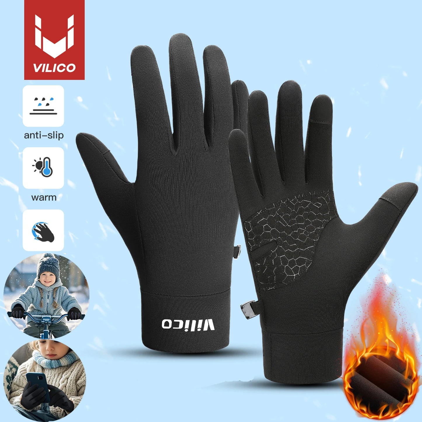 Guantes deportivos de otoño e invierno para padres e hijos para niños para correr y andar en bicicleta, compatibles con pantalla táctil, con forro polar, protección contra el frío, guantes de ciclismo