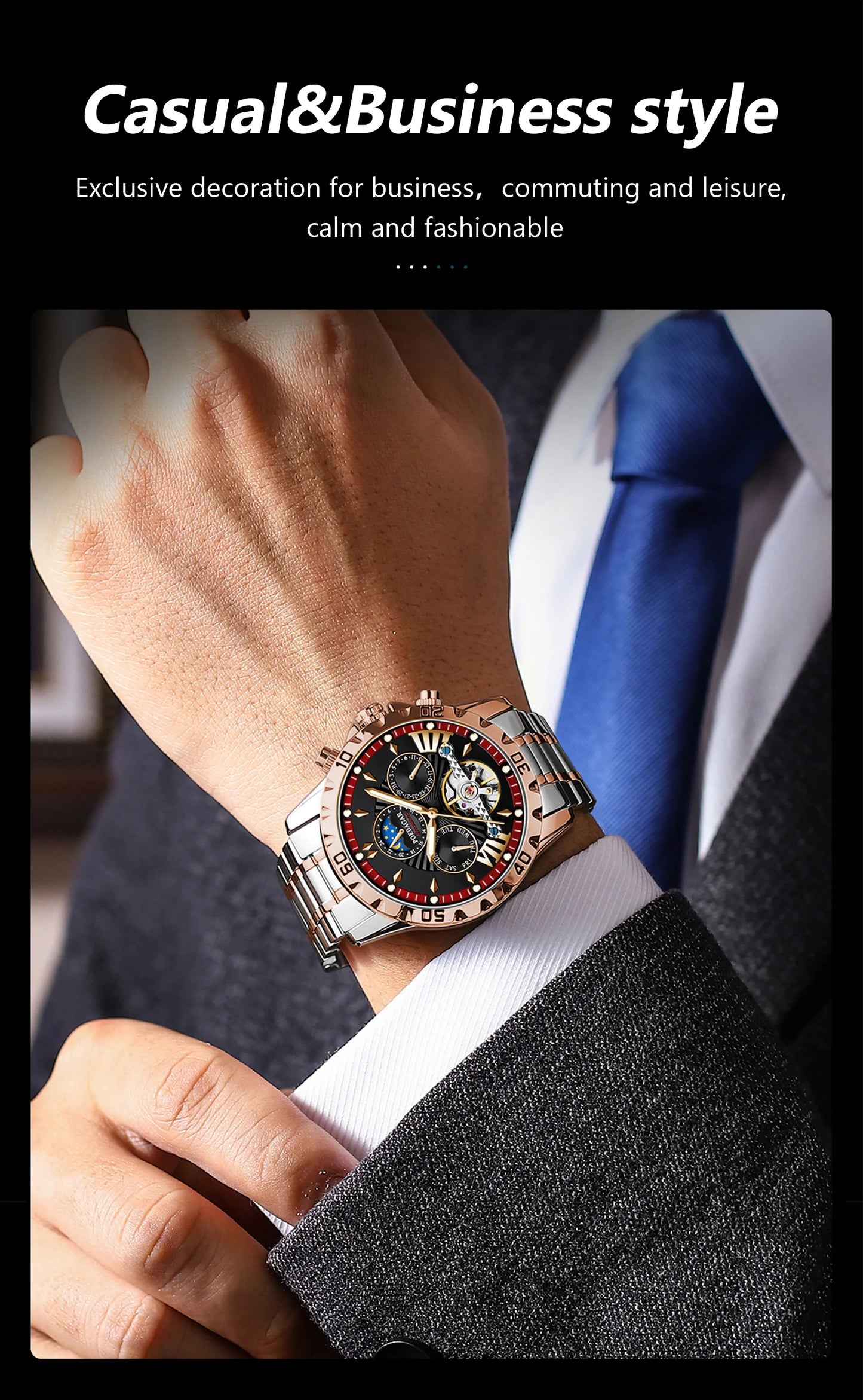 POEDAGAR Luxus Automatische Mechanische Herren Uhr Hohler Tourbillon Wasserdicht Leuchtend Männliche Uhr Woche Datum Geschäftsmänner Uhren