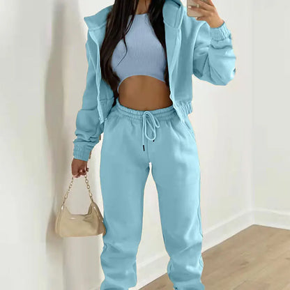 Damen 3-teilige Sets Anzug Lässig Langarm Hoodie Tanktop Jogginghose Sportliches Dreiteiliges Outfit