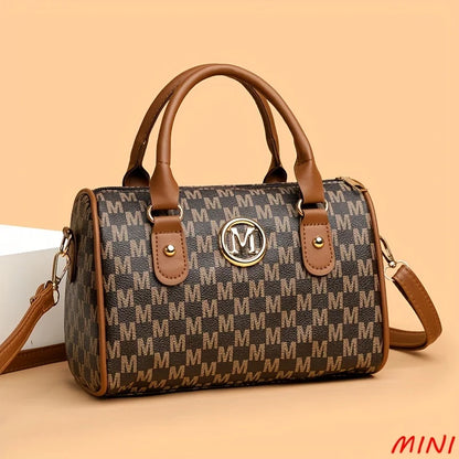 Damen Alphabet Schultertasche mit goldenem "M"-Logo, kleine Umhängetasche aus synthetischem Kunstleder für Arbeit, Reisen, Partys und als Geschenk