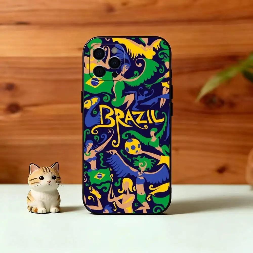 B-Brasilien B-brasilianische Flagge Handyhülle für iPhone 17, 16, 15, 14, 13, 12, 11 Plus, Pro Max, Andere Weiche Schwarze Hülle