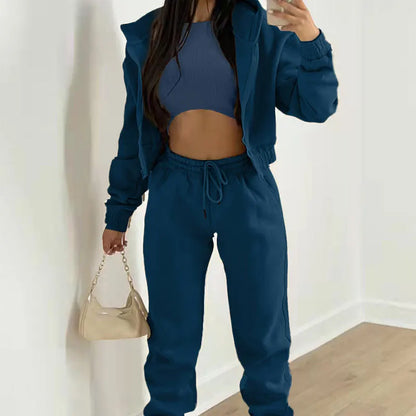 Damen 3-teilige Sets Anzug Lässig Langarm Hoodie Tanktop Jogginghose Sportliches Dreiteiliges Outfit