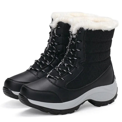 Damen-Stiefel Wasserdichte Absatzstiefel für Winter Trend Plateau Stiefeletten Halten Warm Schneeschuhe Plüsch Outdoor Kurze Stiefel