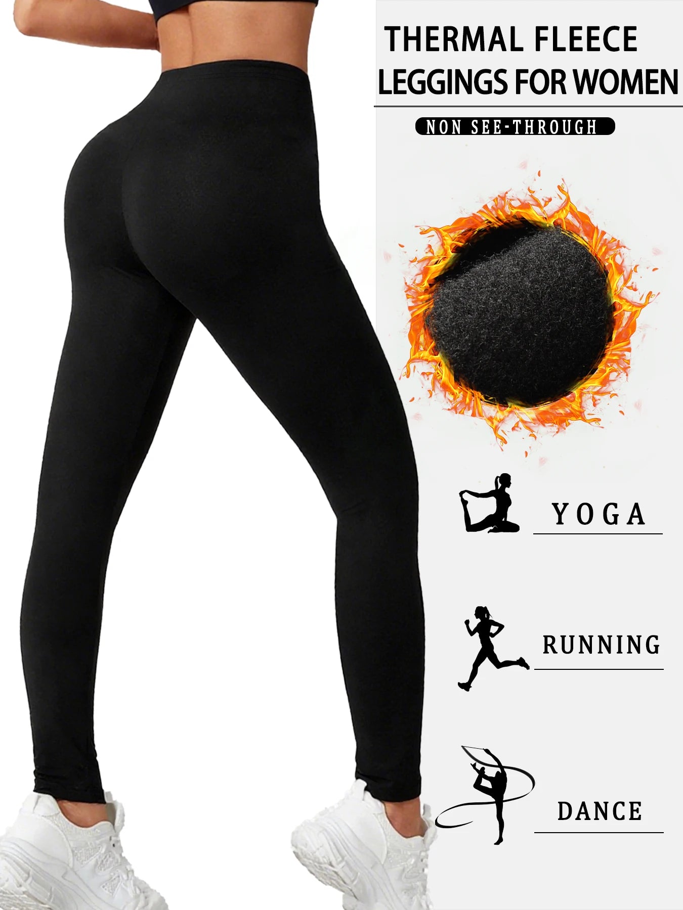 2er-Pack Damen-Leggings mit niedrigem Bund aus Fleece und Thermotechnologie. Für Winterlauf und Yoga konzipiert, hält während des Trainings warm