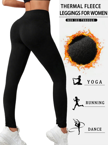 2er-Pack Damen-Leggings mit niedrigem Bund aus Fleece und Thermotechnologie. Für Winterlauf und Yoga konzipiert, hält während des Trainings warm