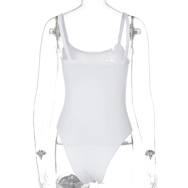 Träger festes Bodycon sexy Body lässig schlicht weißer Sommer-Body Damen Tops ärmelloser transparenter Body Jumpsuit eng