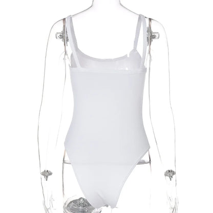Träger festes Bodycon sexy Body lässig schlicht weißer Sommer-Body Damen Tops ärmelloser transparenter Body Jumpsuit eng