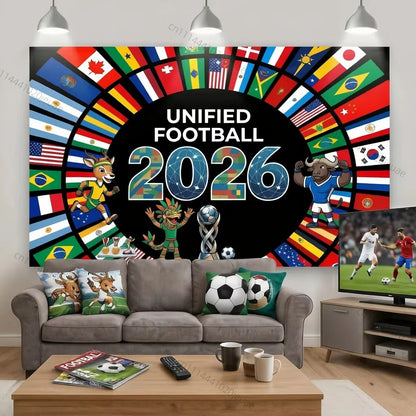 Einzigartige Wandteppiche Fußball-Weltmeisterschaft 2026 Flaggen Teppich Weltfußballereignis Hintergrundstoff Dekoration Sportfans Partybanner Dekor