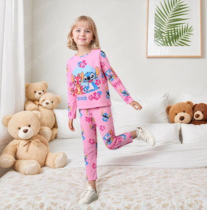 Kinder Anime Stitch Pyjama 2-teiliges Set für Jungen und Mädchen, Freizeitkleidung für zu Hause, lässlicher Schlafanzug, langärmliges Pyjama-Set, niedliches Geschenk